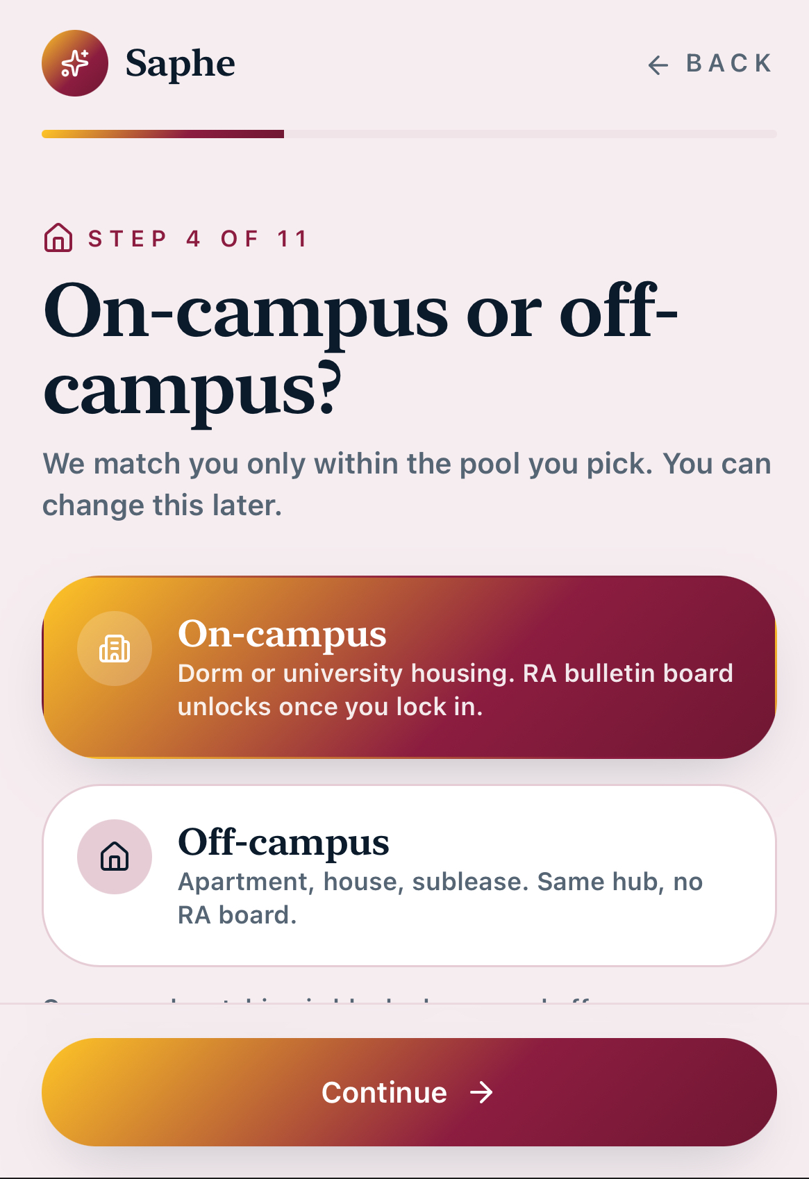 Saphe — On-campus or off-campus selection